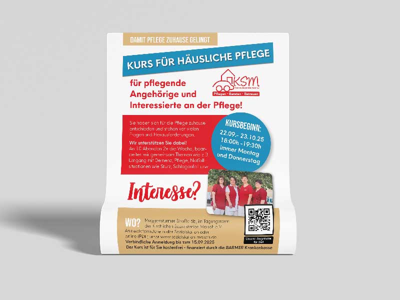 Plakat mit Informationen zum Pflegekurs